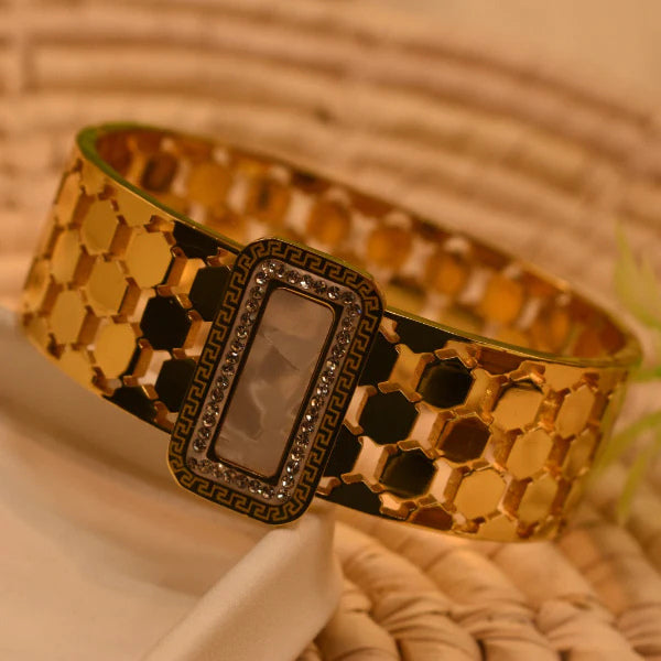 Luxury Gold-Plated Bracelet with White Stone & Crystal Detailing