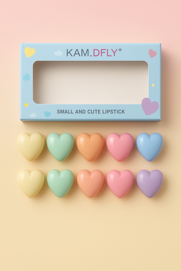KAM.DFLY® Small and Cute Heart Lipstick – 10 Color Set