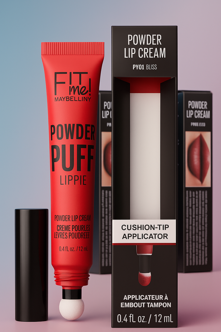 Fit Me! Powder Puff Lippie – Powder Lip Cream with Cushion-Tip Applicator (12ml)