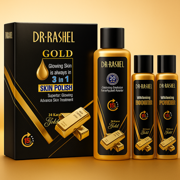 DR RASHEL Gold 3 in 1 Skin Polish Kit – Glowing & Whitening Facial Treatment