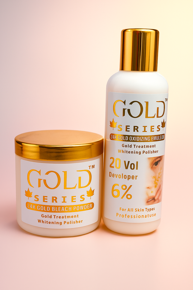Gold Series 24K Gold Bleach Powder + 20 Vol Developer (6%) – Whitening & Polishing Kit