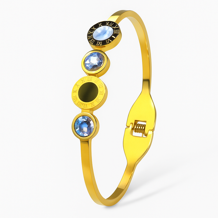 Minimal Roman Halo Crystal Bangle – Gold, Hinged