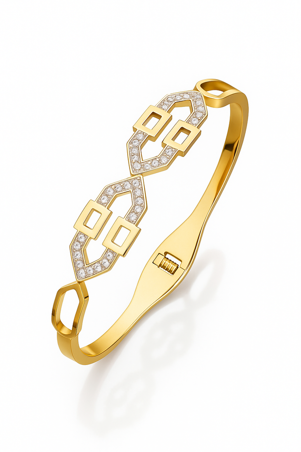 Luxury Gold-Plated Geometric Bracelet with Diamond Accents – Elegant Jewelry for Women