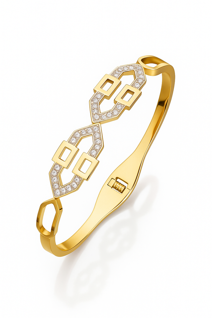 Luxury Gold-Plated Geometric Bracelet with Diamond Accents – Elegant Jewelry for Women