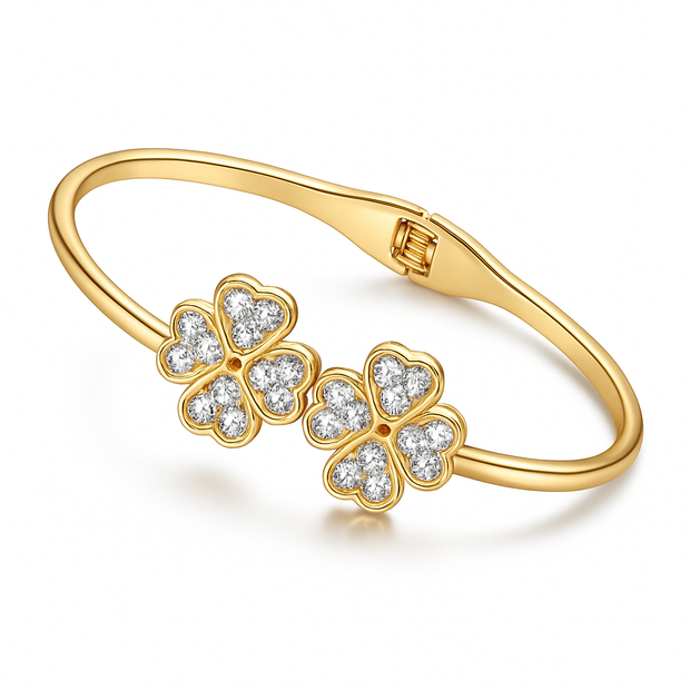 Elegant Gold-Plated Clover Bracelet with Sparkling Stones – Women’s Luxury Jewelry