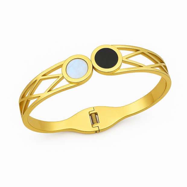 Roman Dual Halo Openwork Bangle – Gold, Hinged