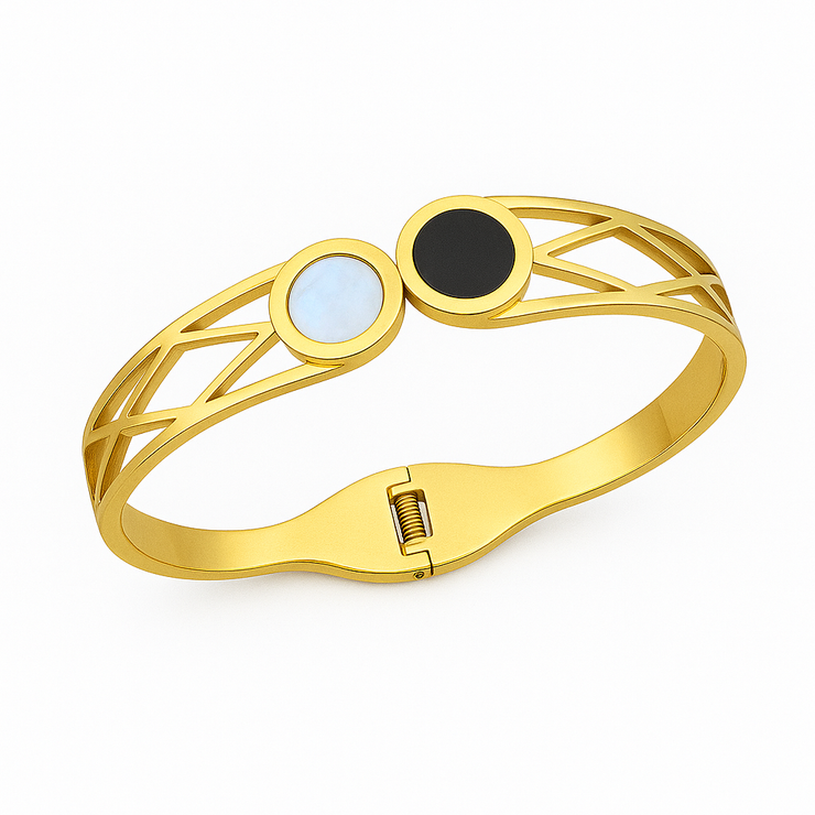 Roman Dual Halo Openwork Bangle – Gold, Hinged