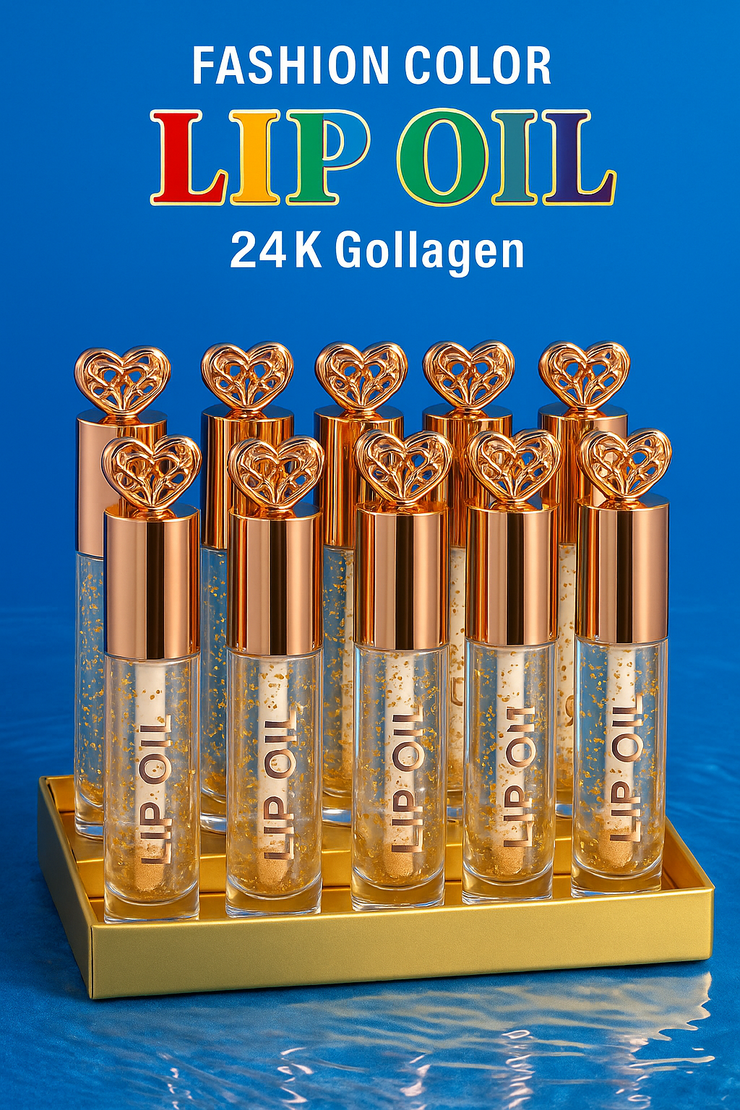 Fashion Color 24K Gold Collagen Lip Oil – Heart Cap Edition