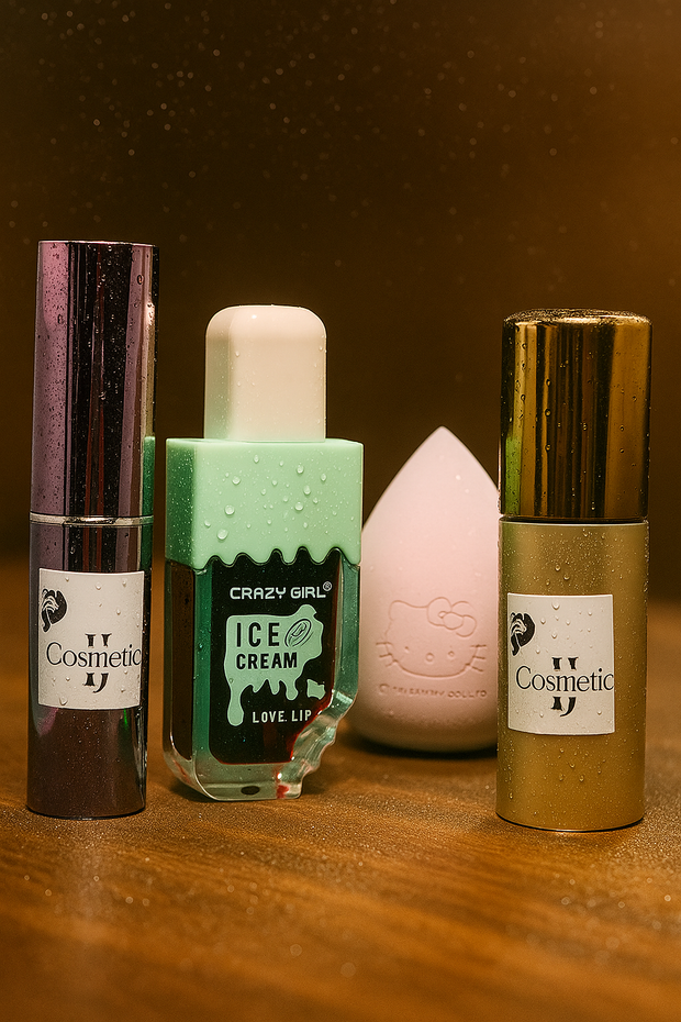 4-Piece Beauty Essentials Set – Lip Tint, Cosmetics & Blender Bundle