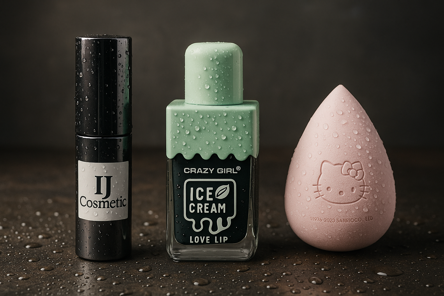 3-in-1 Waterproof Makeup Essentials Set – Lip Tint + Ice Cream Lip Oil + Hello Kitty Blender