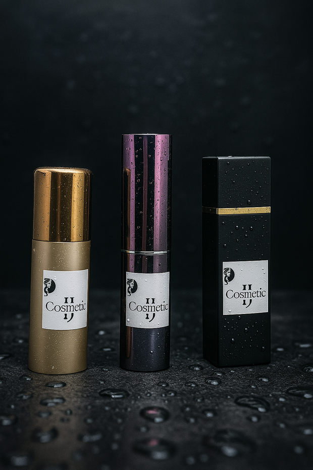 IJ Cosmetic 3-Piece Waterproof Lipstick Set – Gold, Holographic, Matte Black
