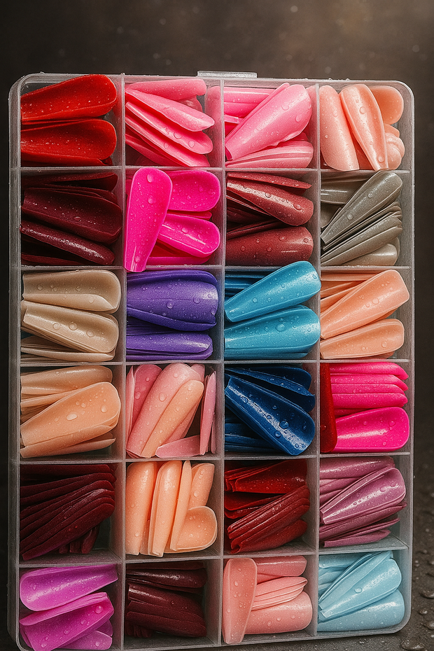 24-Set Colorful Nail Tips Tray (576 PCS) – Full Cover False Nails for DIY Manicure