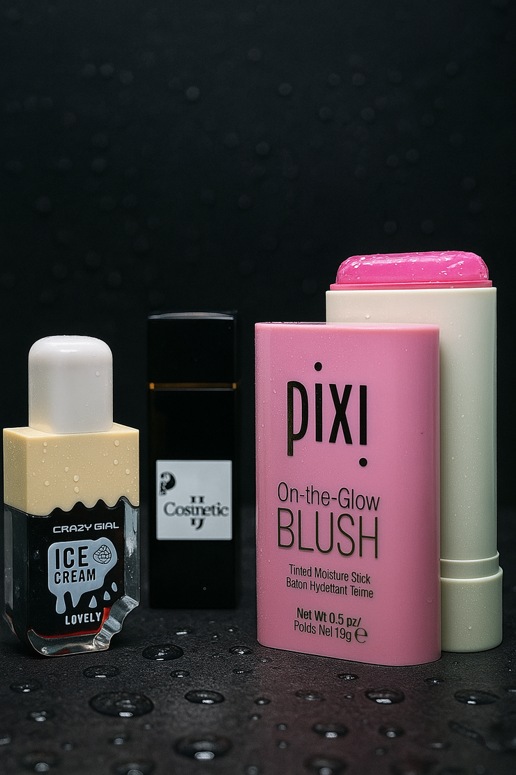 3-in-1 Lip & Cheek Glow Kit – Pixi Blush, Crazy Girl Tint, II Cosmetic Lipstick