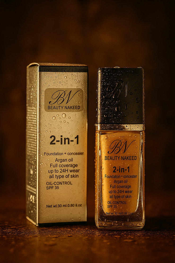 BN Beauty Nakeed 2-in-1 Foundation + Concealer with Argan Oil | SPF 35 | Oil Control – 30ml