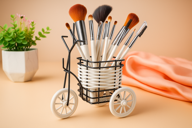Elegant 12-Piece Makeup Brush Set with Decorative Tricycle Holder – Premium Soft Bristles