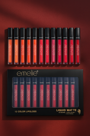 Emelie 12-Color Liquid Matte Lip Gloss Set – Long-Lasting, Waterproof
