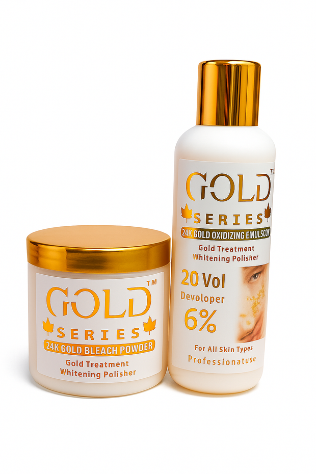 Gold Series 24K Gold Bleach Powder + 20 Vol Developer (6%) – Whitening & Polishing Kit