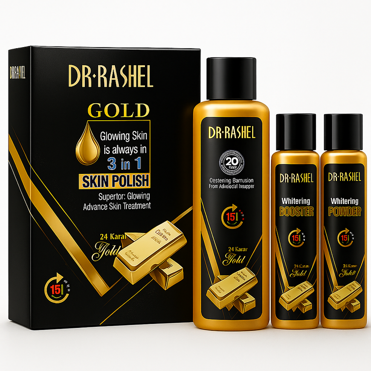 DR RASHEL Gold 3 in 1 Skin Polish Kit – Glowing & Whitening Facial Treatment