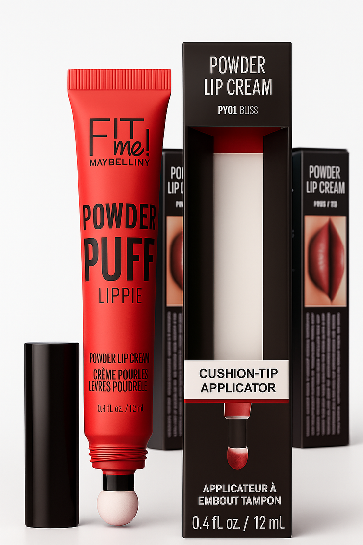 Fit Me! Powder Puff Lippie – Powder Lip Cream with Cushion-Tip Applicator (12ml)