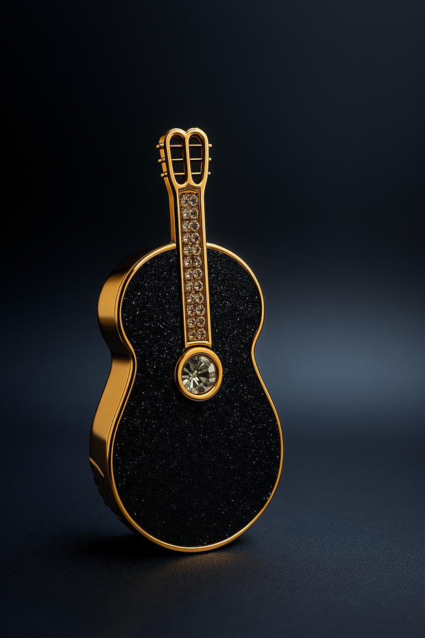 Guitar-Shaped Luxury Lipstick Case with Bright Fuchsia-Pink Lipstick