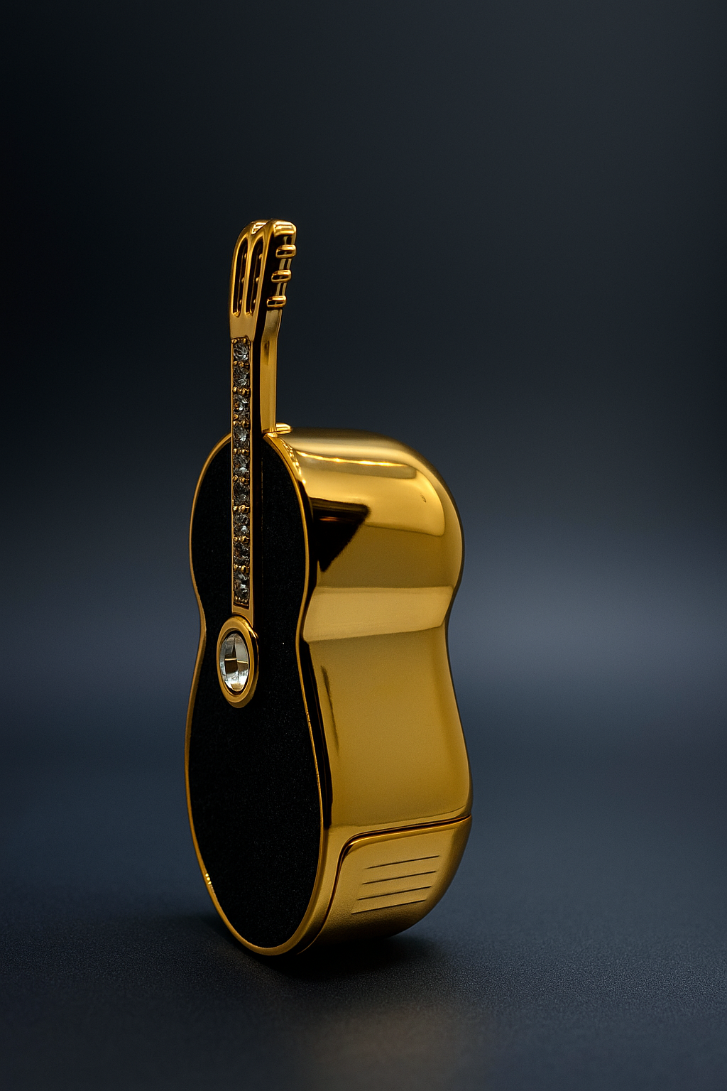 Guitar-Shaped Luxury Lipstick Case with Vibrant Orange Lipstick