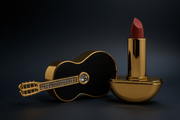 Guitar-Shaped Luxury Lipstick Case with Terracotta Red-Brown Lipstick
