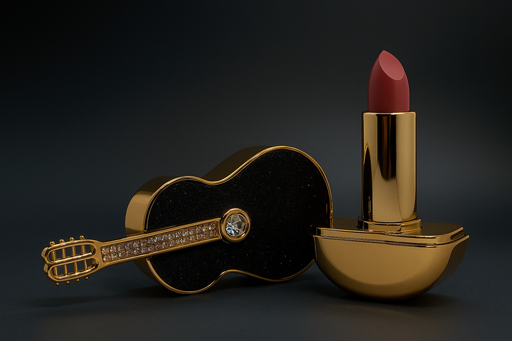 Guitar-Shaped Luxury Lipstick Case with Soft Pink-Nude Lipstick