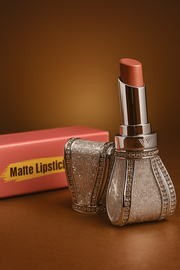 Glam Diamond Matte Lipstick – Classic Nude Rose with Sparkle Case