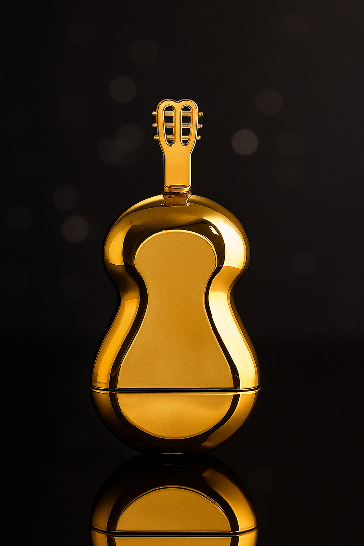 Guitar-Shaped Luxury Lipstick Case with Bright Fuchsia-Pink Lipstick