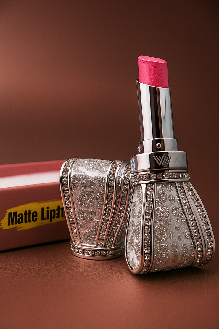 Glam Diamond Matte Lipstick – Rosy Pink in Crystal Case
