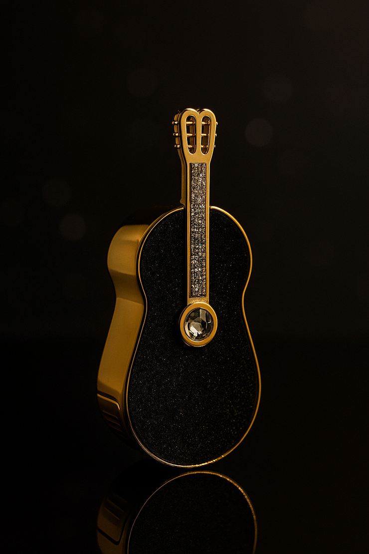 Guitar-Shaped Luxury Lipstick Case with Bright Fuchsia-Pink Lipstick