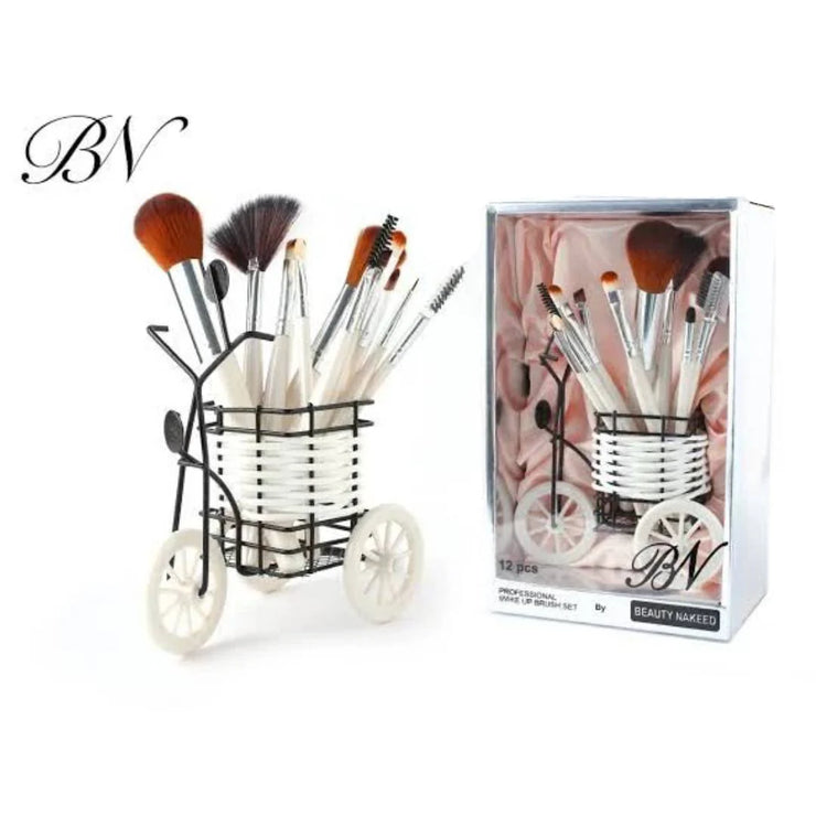 Elegant 12-Piece Makeup Brush Set with Decorative Tricycle Holder – Premium Soft Bristles