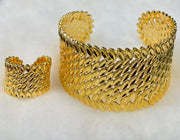 Elegant Gold Leaf Bracelet & Ring Set