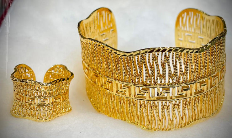 24K Gold-Plated Cuff Bracelet Set – Luxe Textured Design (2-Piece)