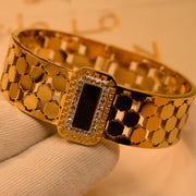 Luxury Gold-Plated Bracelet with Black Stone & Crystal Detailing