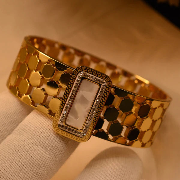 Luxury Gold-Plated Bracelet with White Stone & Crystal Detailing