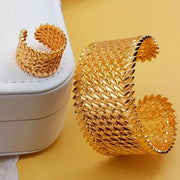 Elegant Gold Leaf Bracelet & Ring Set